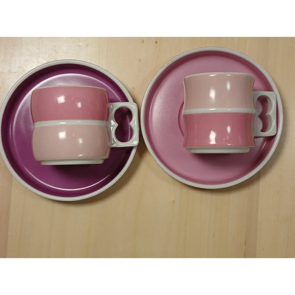 Vintage Block Chromatics Red Lavender Demi. Cup & Saucer Set  Gerald Gulotta MCM